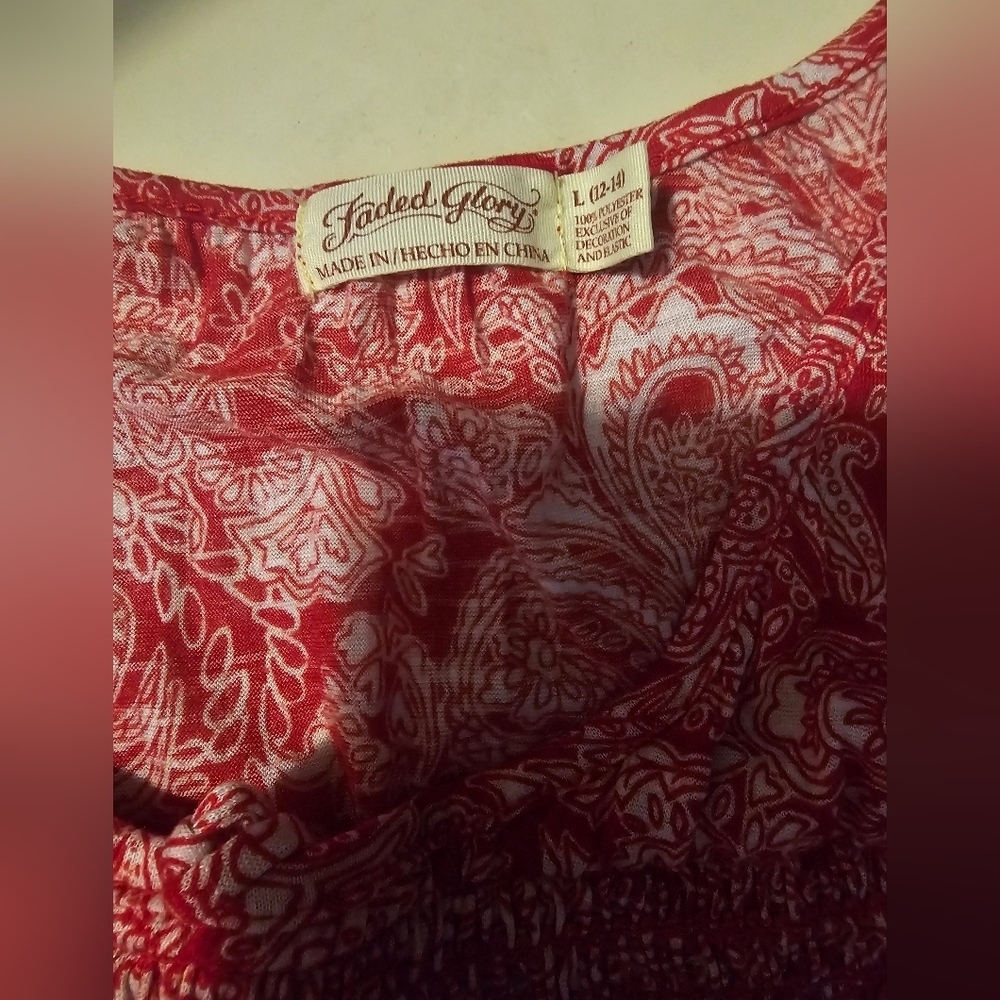 Faded Glory Tank Boho Top Blouse Plus Sz L 12W-14W Sleeveless Peasant Banded Hem - Picture 3 of 5